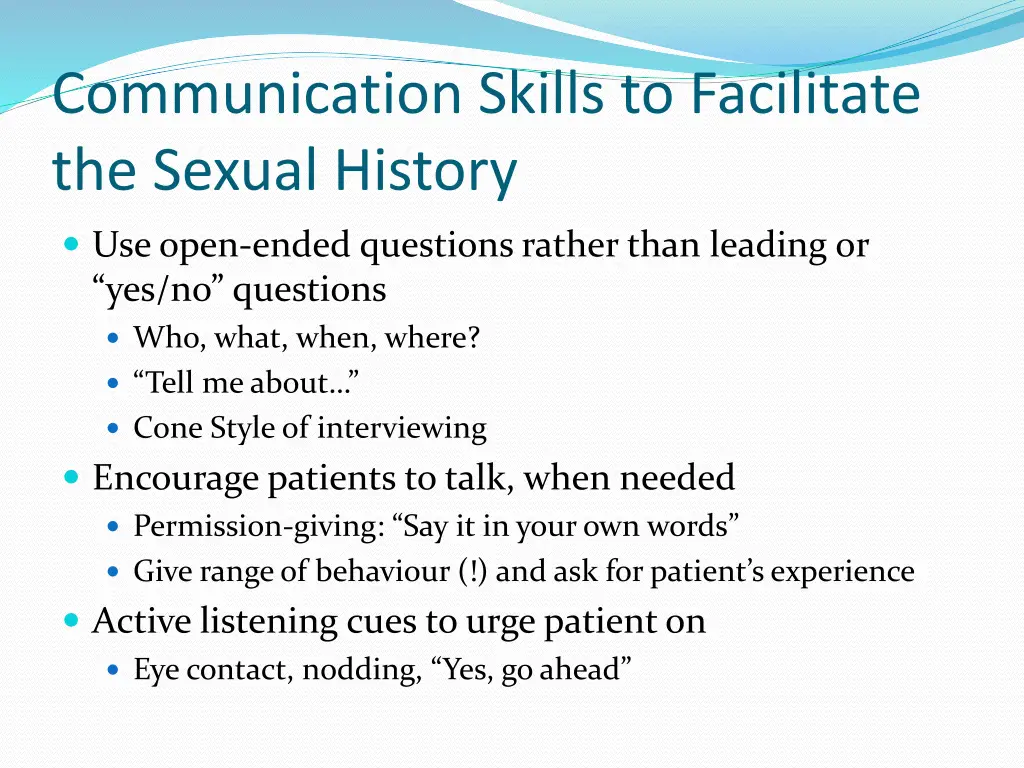 communication skills to facilitate the sexual