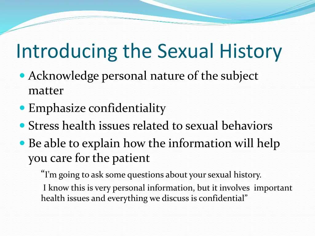 introducing the sexual history