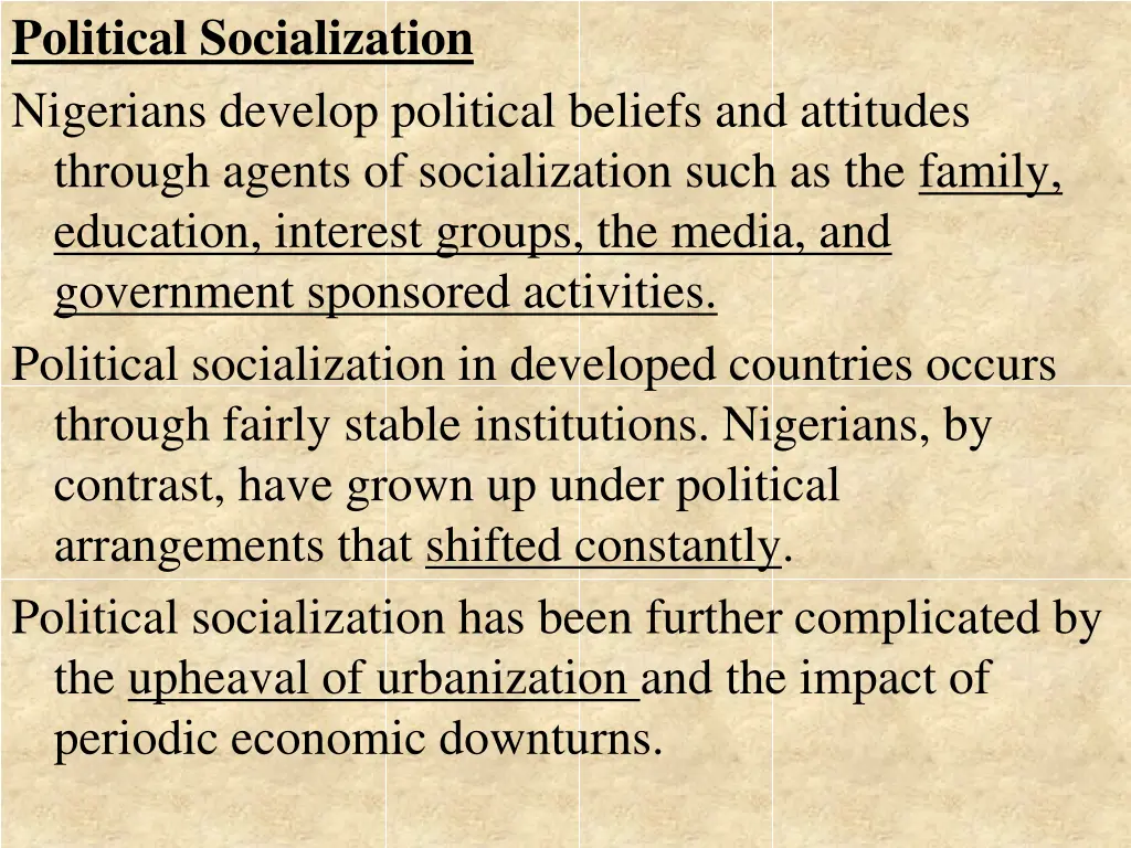 political socialization nigerians develop