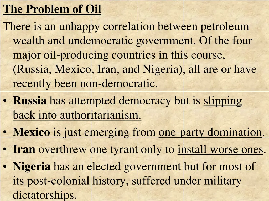 the problem of oil there is an unhappy