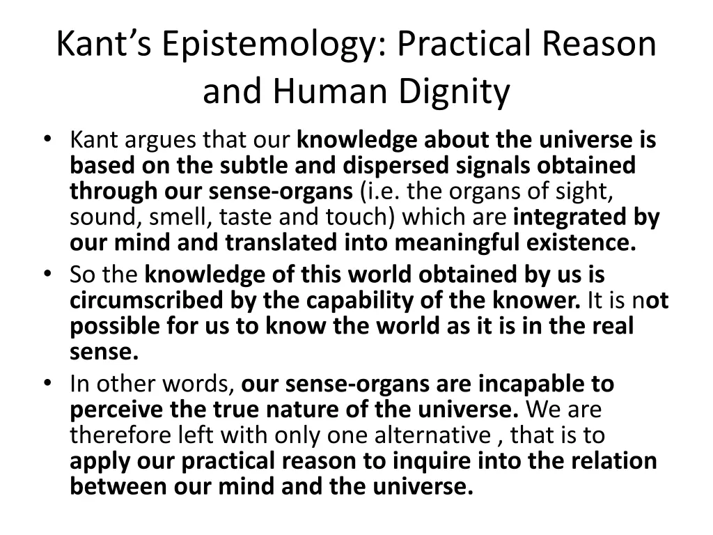 kant s epistemology practical reason and human