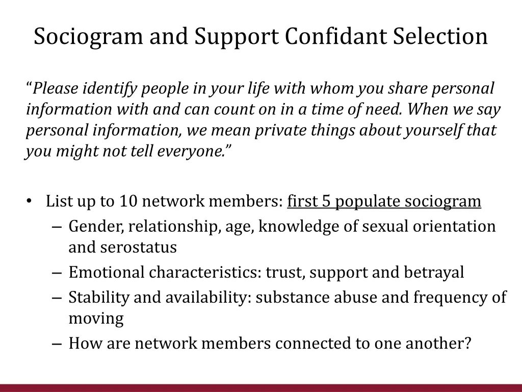 sociogram and support confidant selection