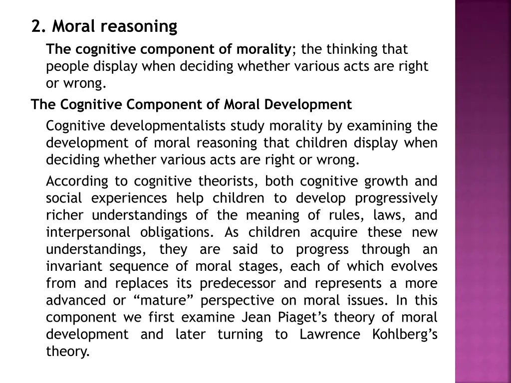 2 moral reasoning the cognitive component