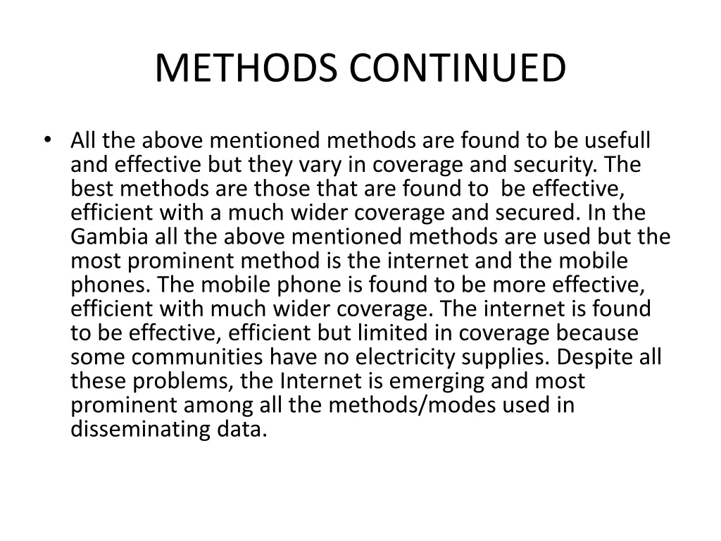 methods continued