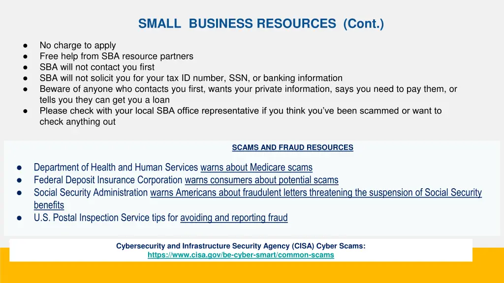 small business resources cont
