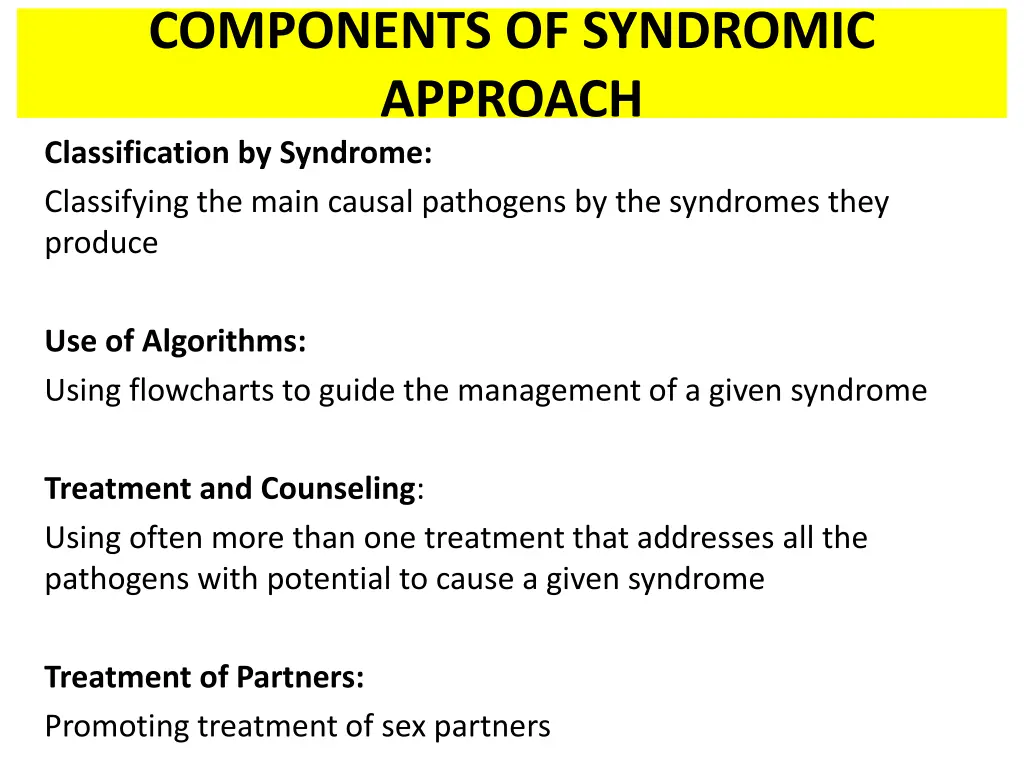 components of syndromic approach classification