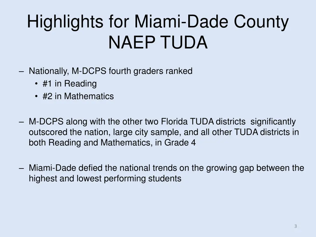 highlights for miami dade county naep tuda