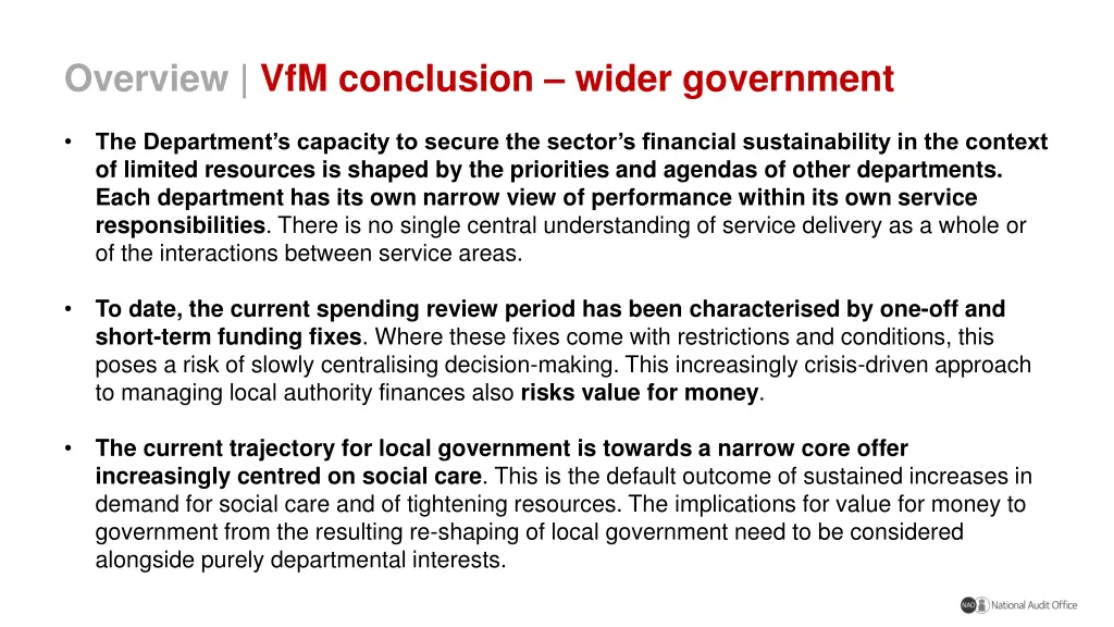 overview vfm conclusion wider government