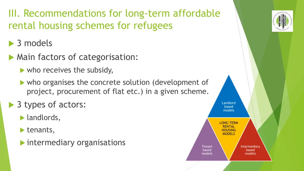 iii recommendations for long term affordable