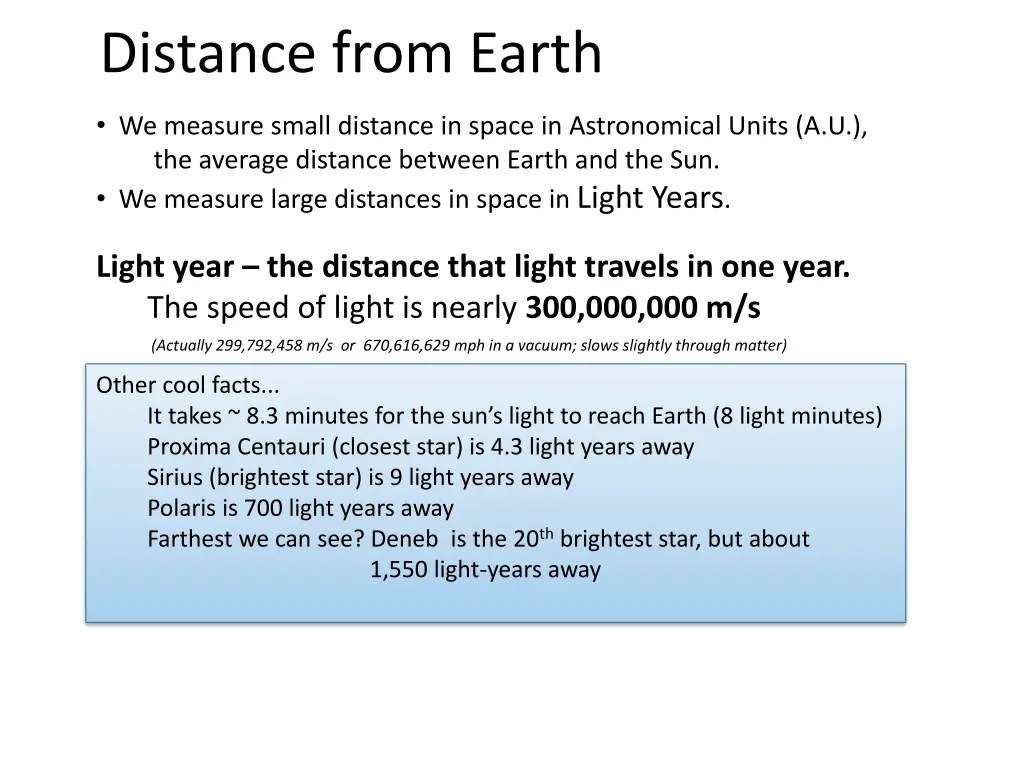 distance from earth