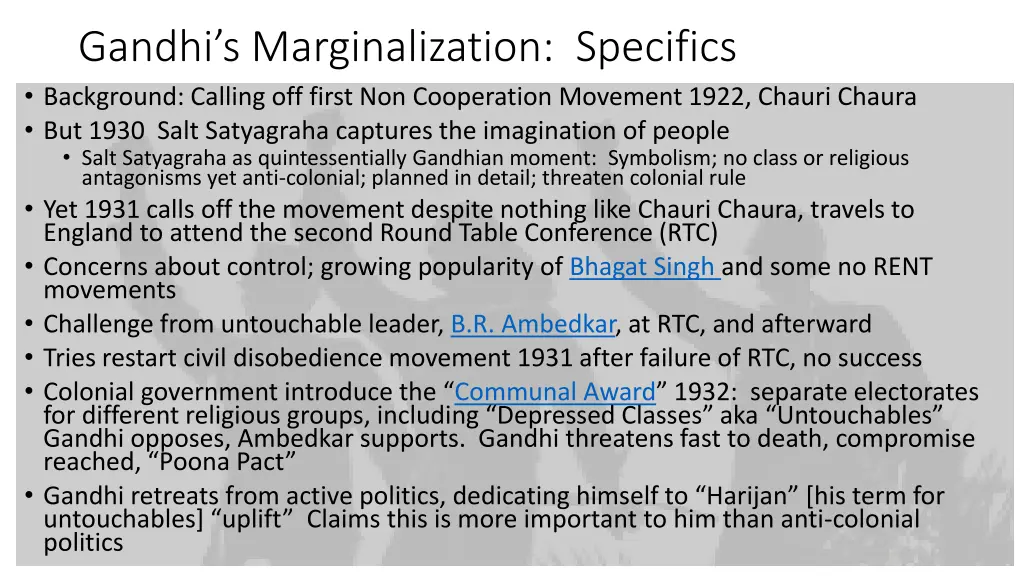 gandhi s marginalization specifics background