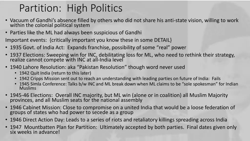 partition high politics vacuum of gandhi