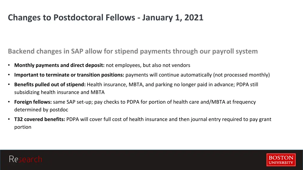 changes to postdoctoral fellows january 1 2021