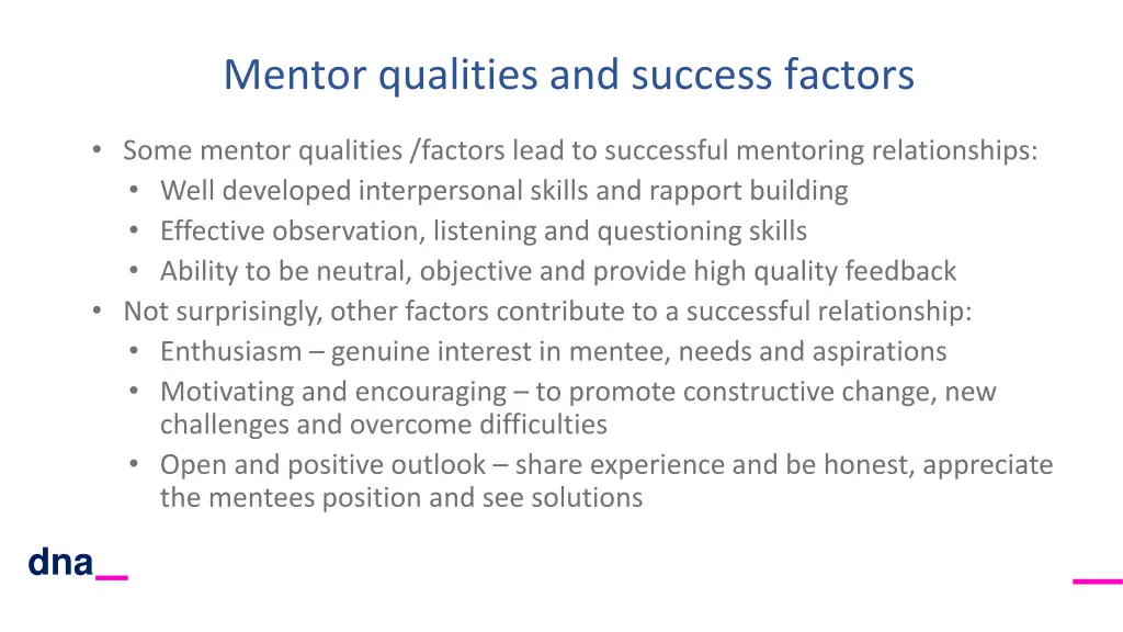 mentor qualities and success factors