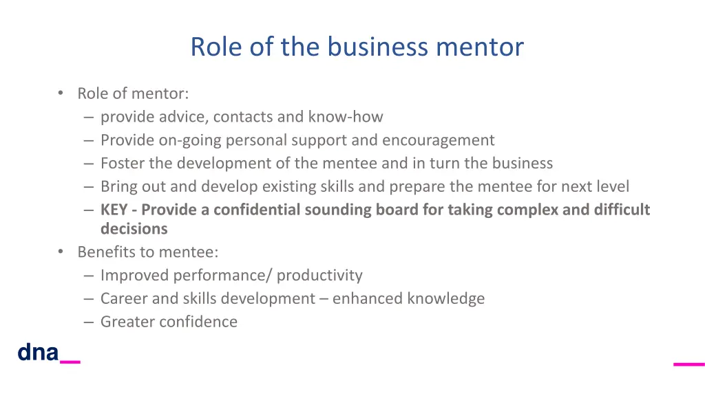 role of the business mentor