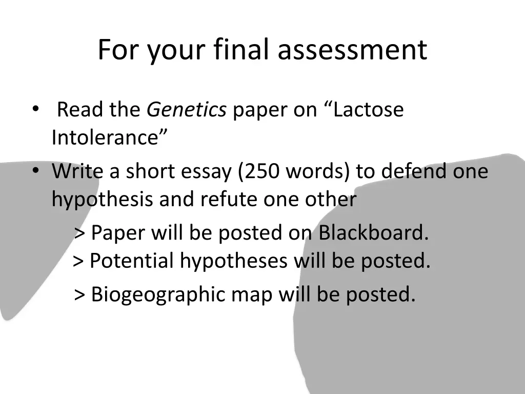 for your final assessment