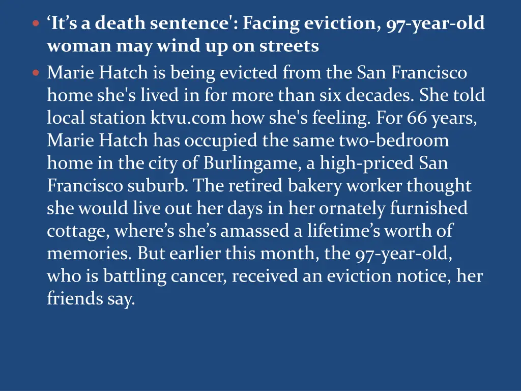 it s a death sentence facing eviction 97 year