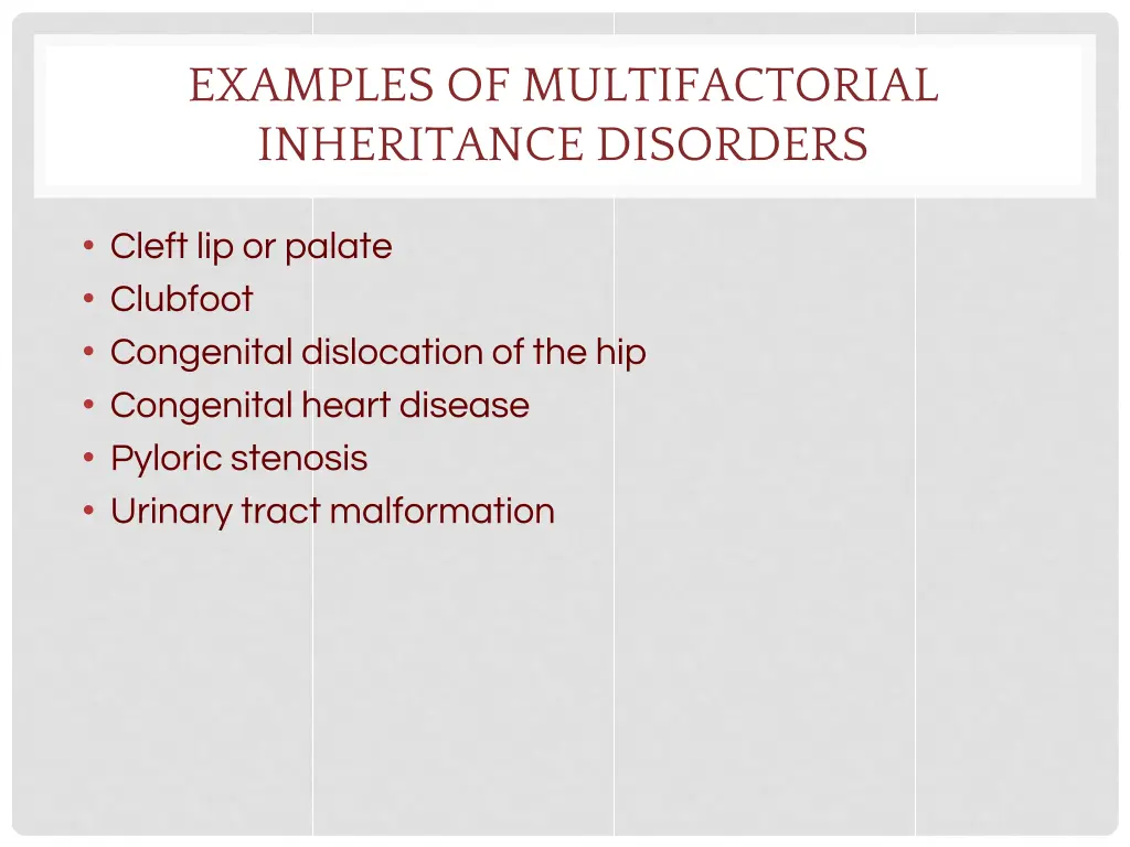 examples of multifactorial inheritance disorders