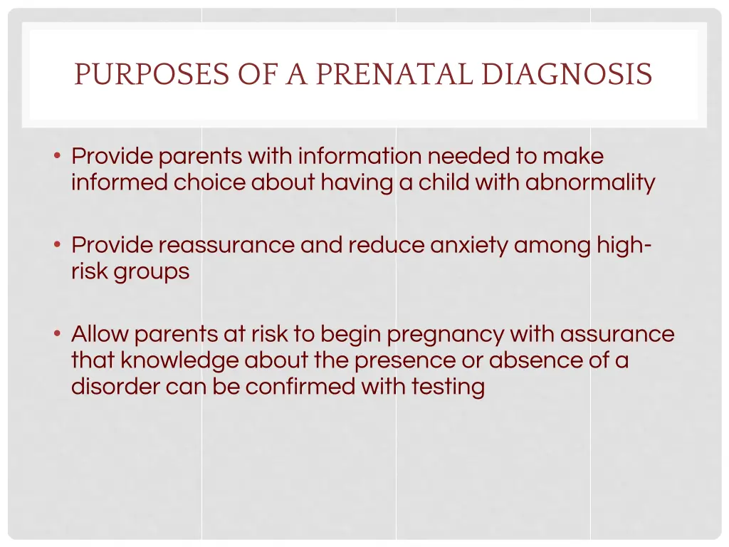 purposes of a prenatal diagnosis