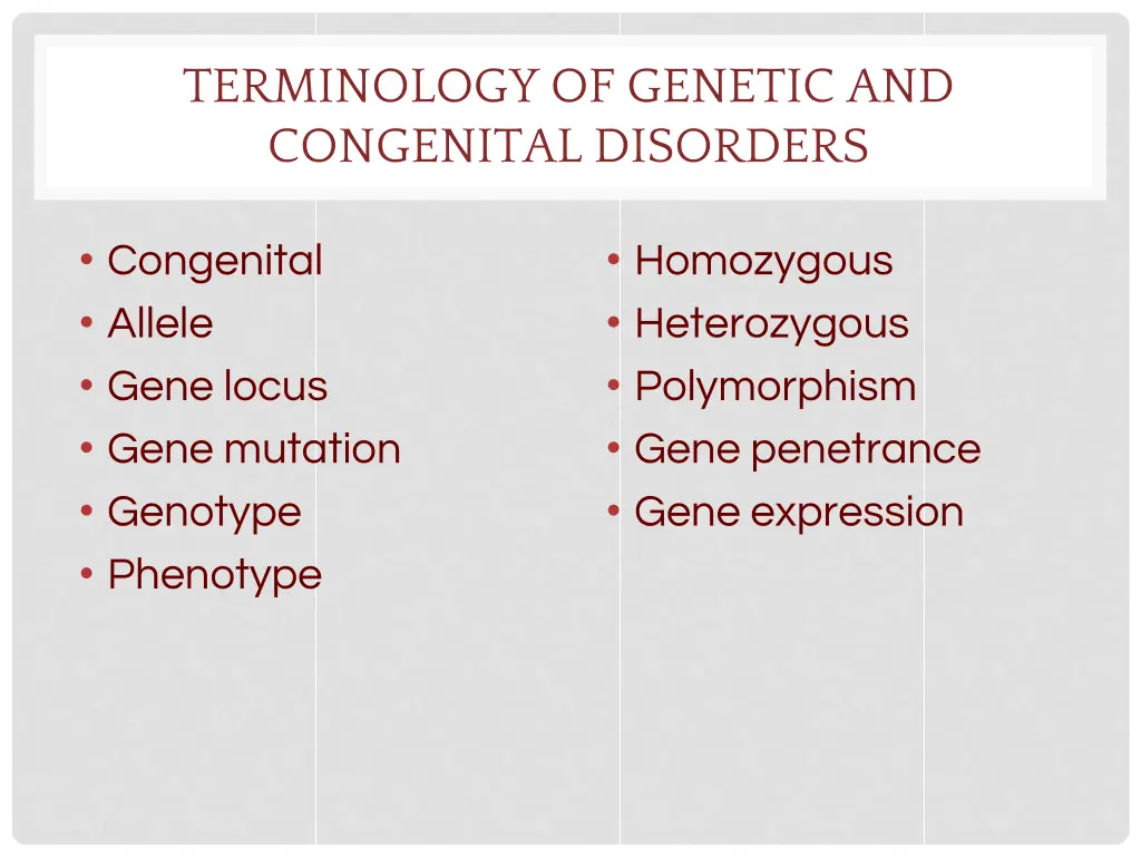 terminology of genetic and congenital disorders