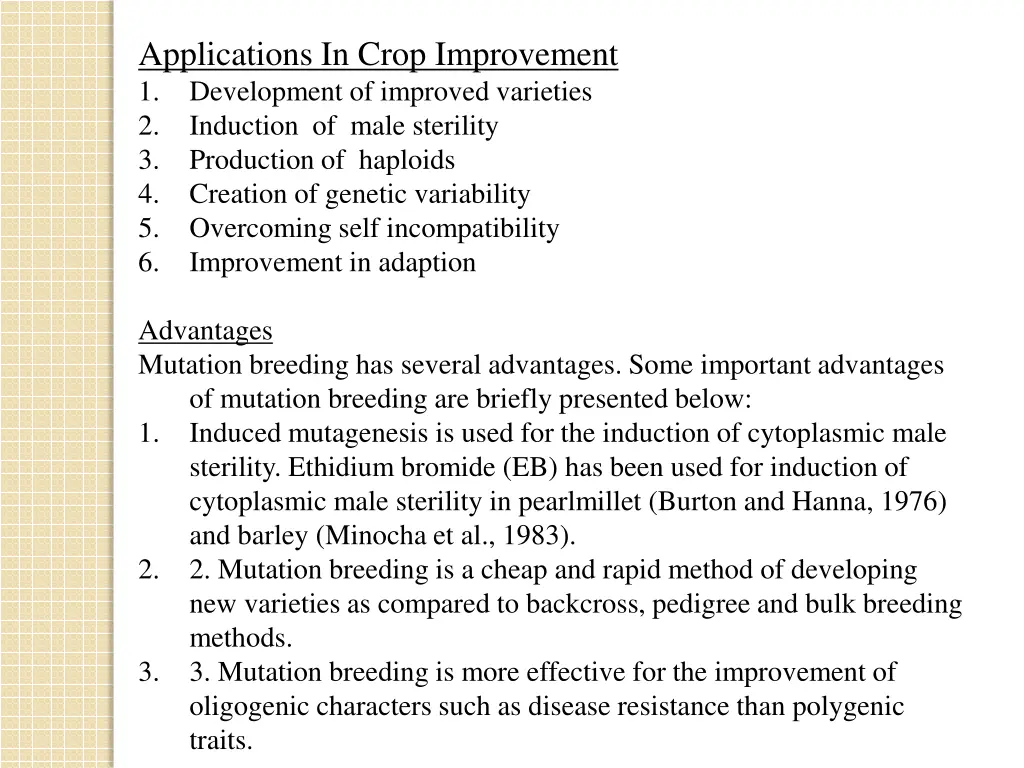 applications in crop improvement 1 development