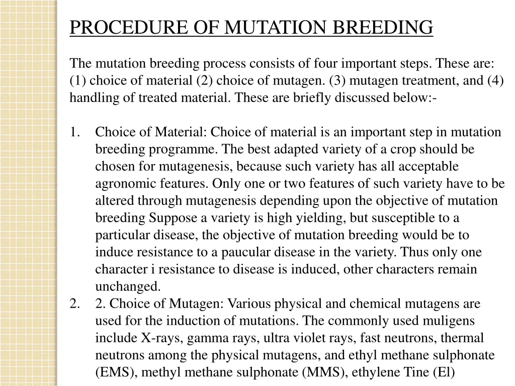 procedure of mutation breeding