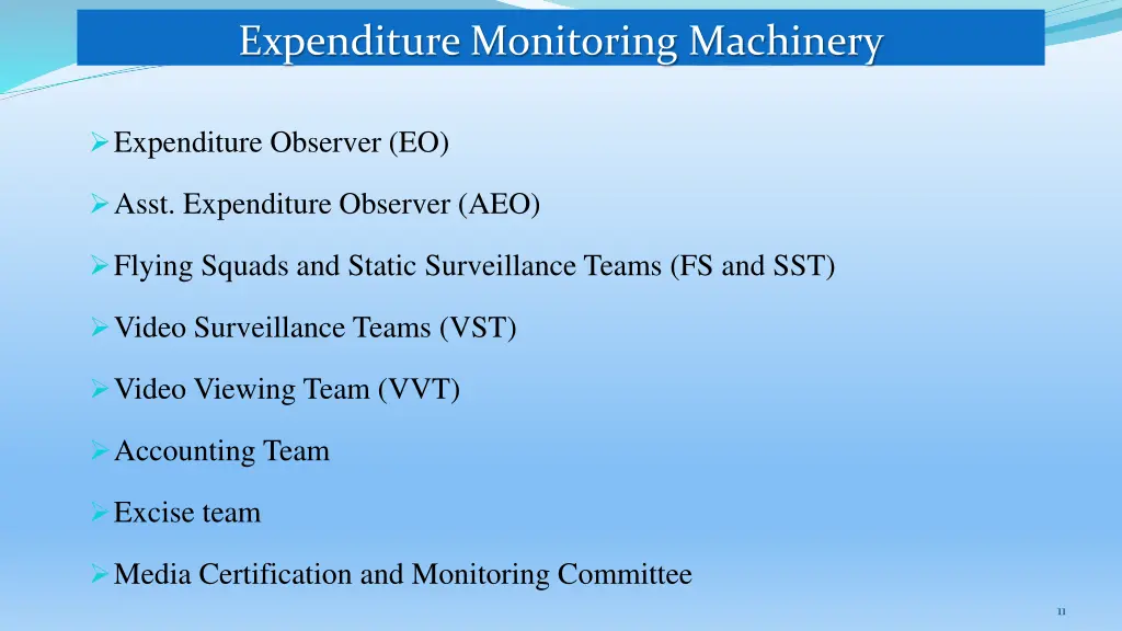 expenditure monitoring machinery