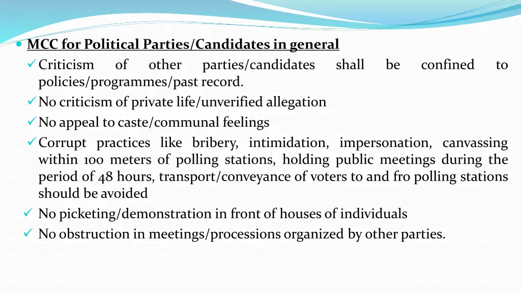 mcc for political parties candidates in general