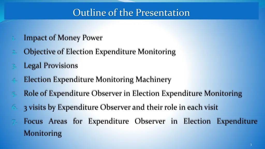 outline of the presentation