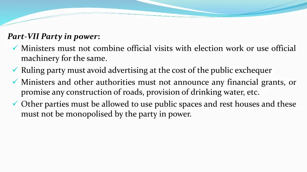 part vii party in power ministers must