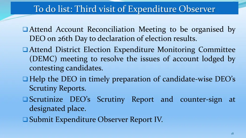 to do list third visit of expenditure observer