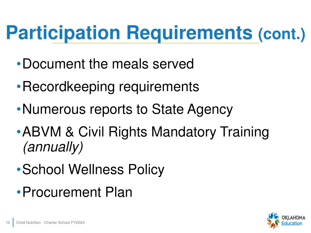 participation requirements cont