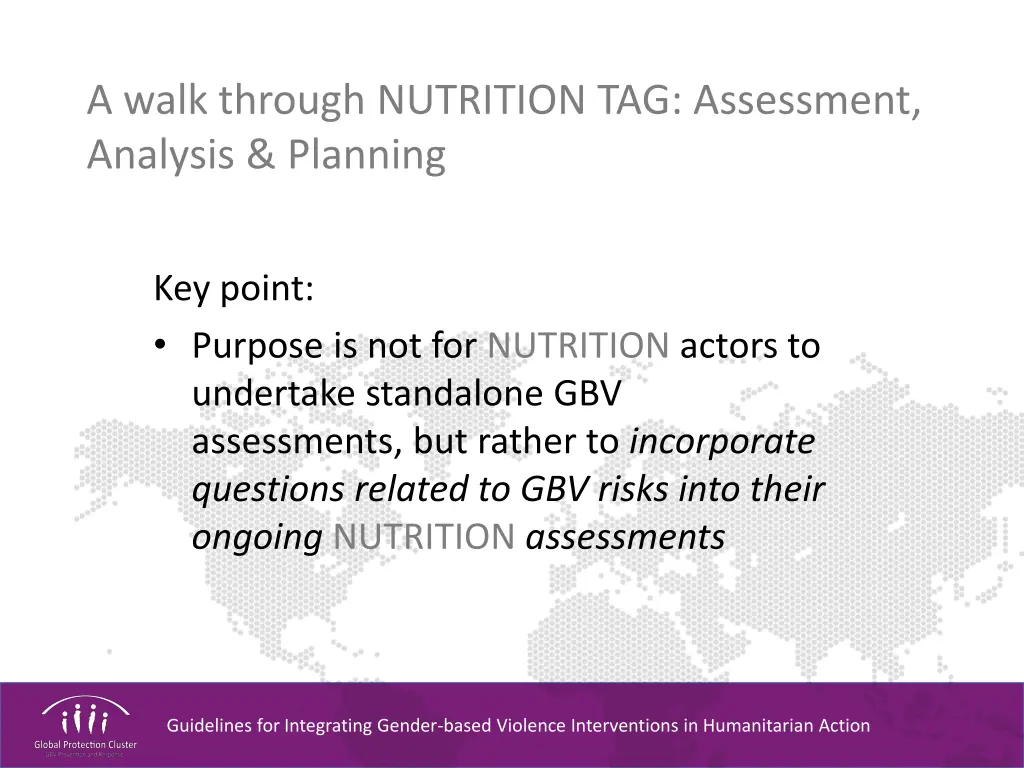 a walk through nutrition tag assessment analysis