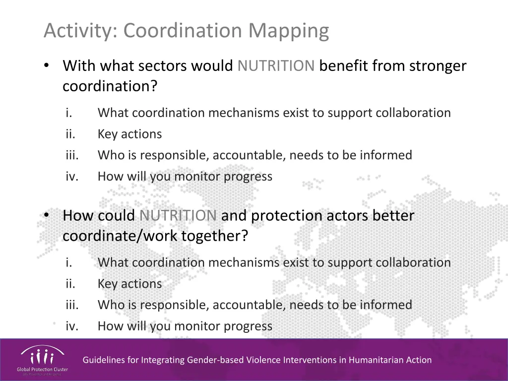 activity coordination mapping with what sectors