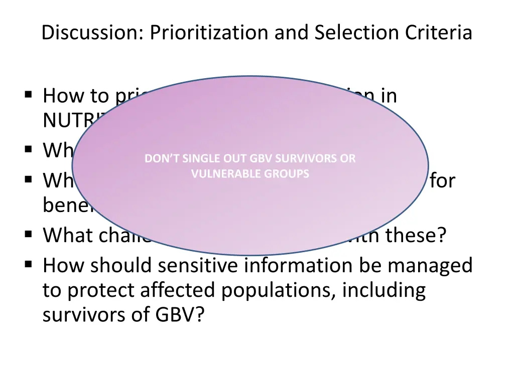 discussion prioritization and selection criteria