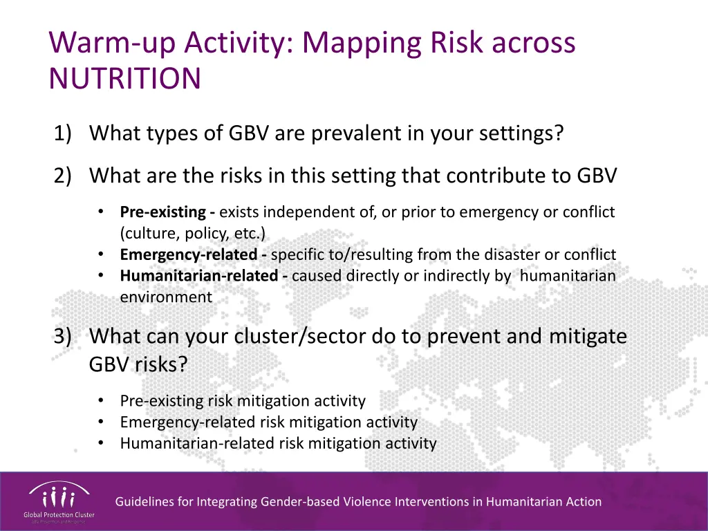 warm up activity mapping risk across nutrition