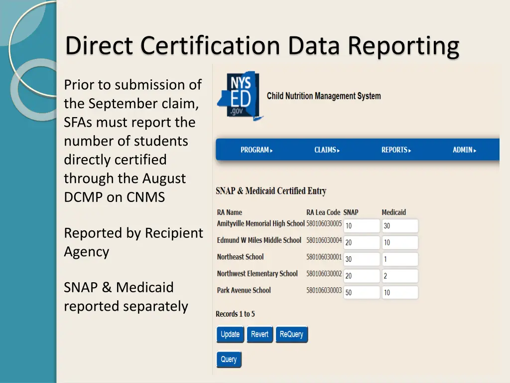 direct certification data reporting