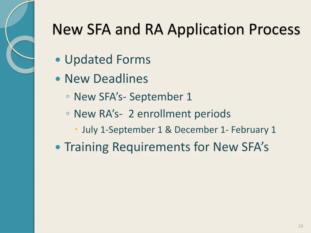 new sfa and ra application process