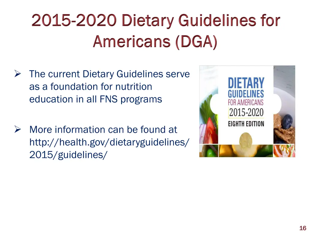 the current dietary guidelines serve