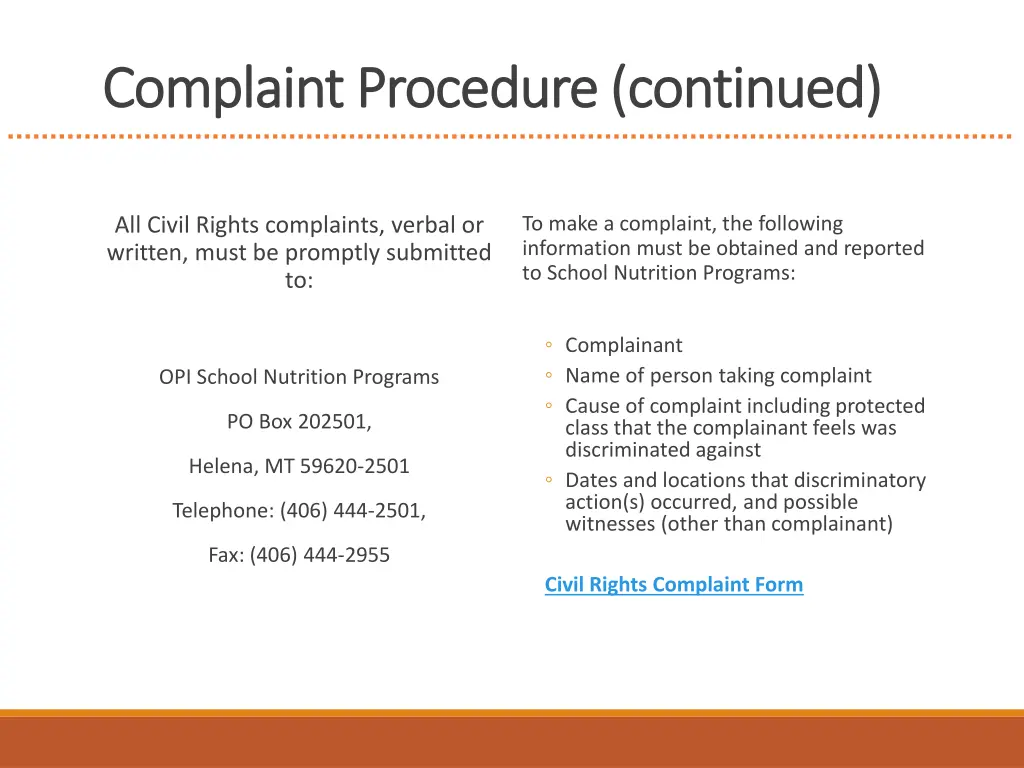 complaint procedure continued complaint procedure