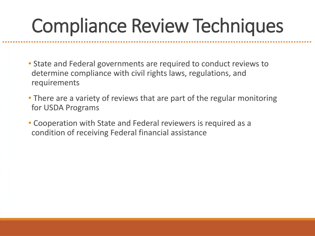 compliance review techniques compliance review