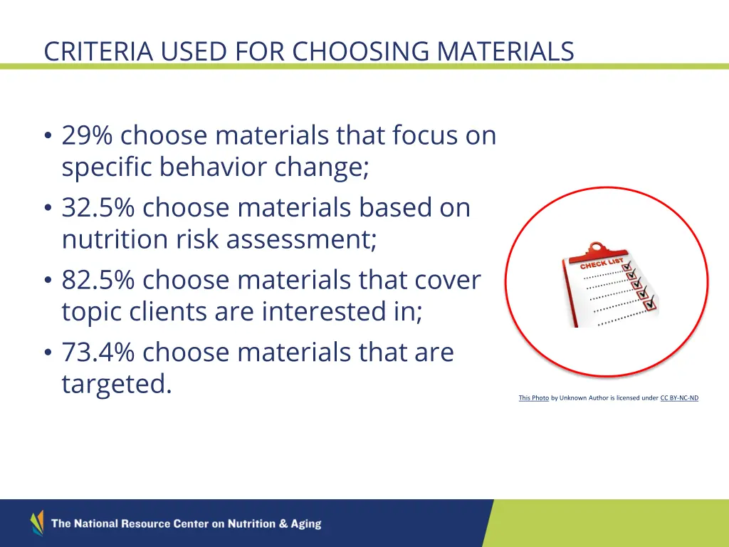 criteria used for choosing materials