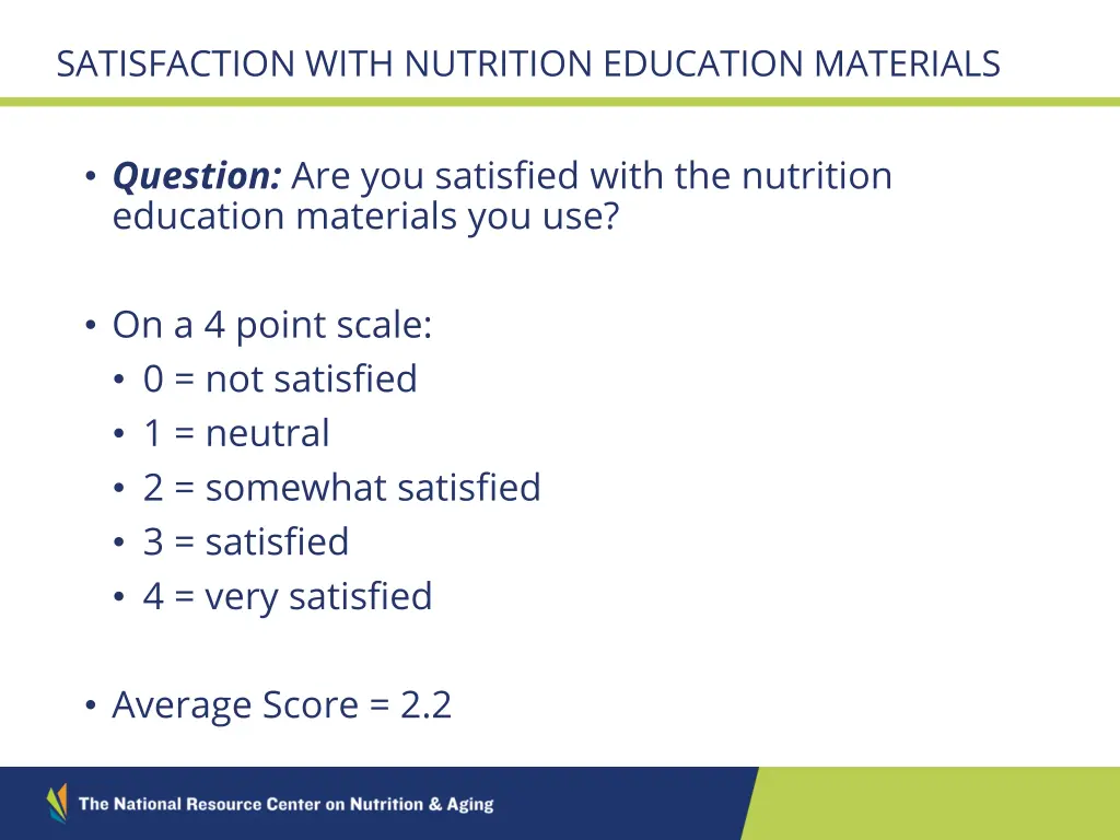 satisfaction with nutrition education materials