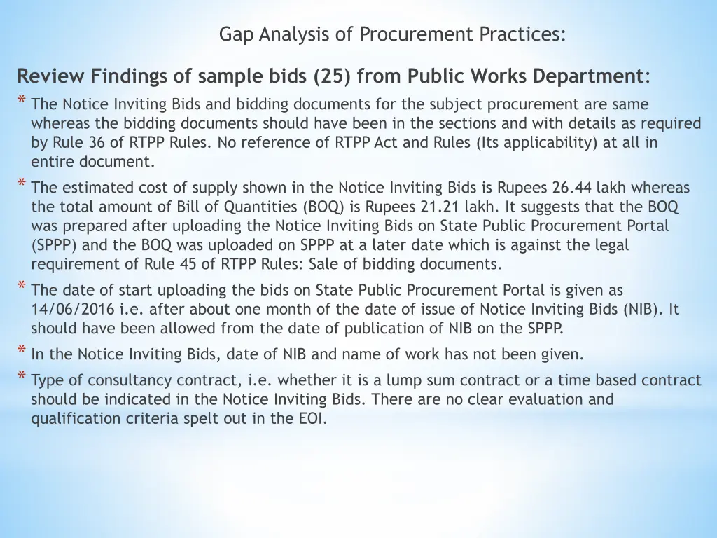 gap analysis of procurement practices