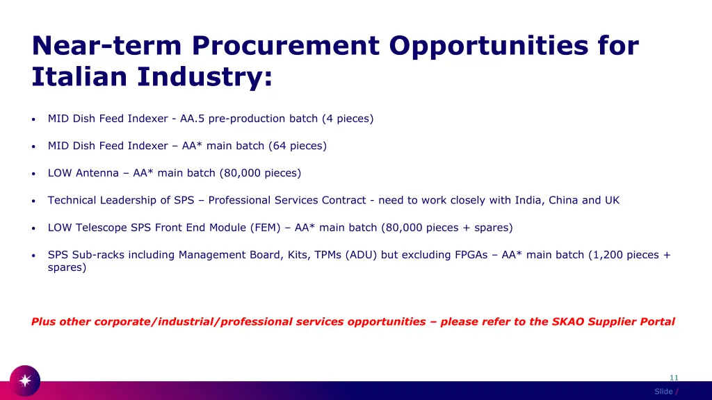 near term procurement opportunities for italian