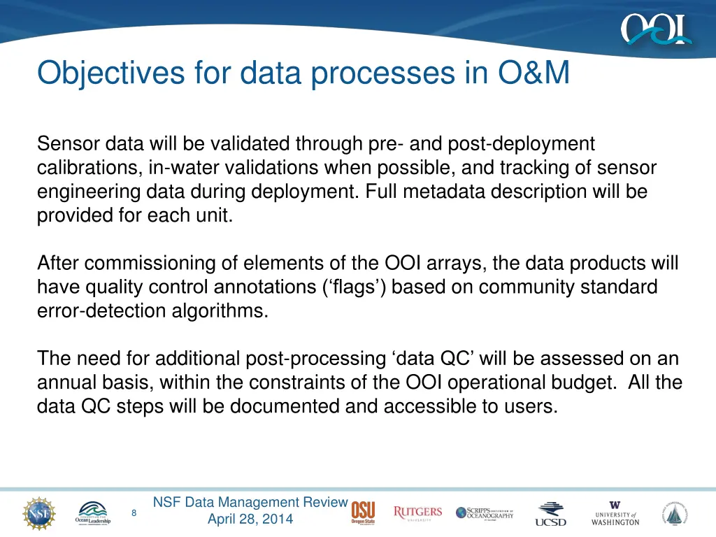 objectives for data processes in o m