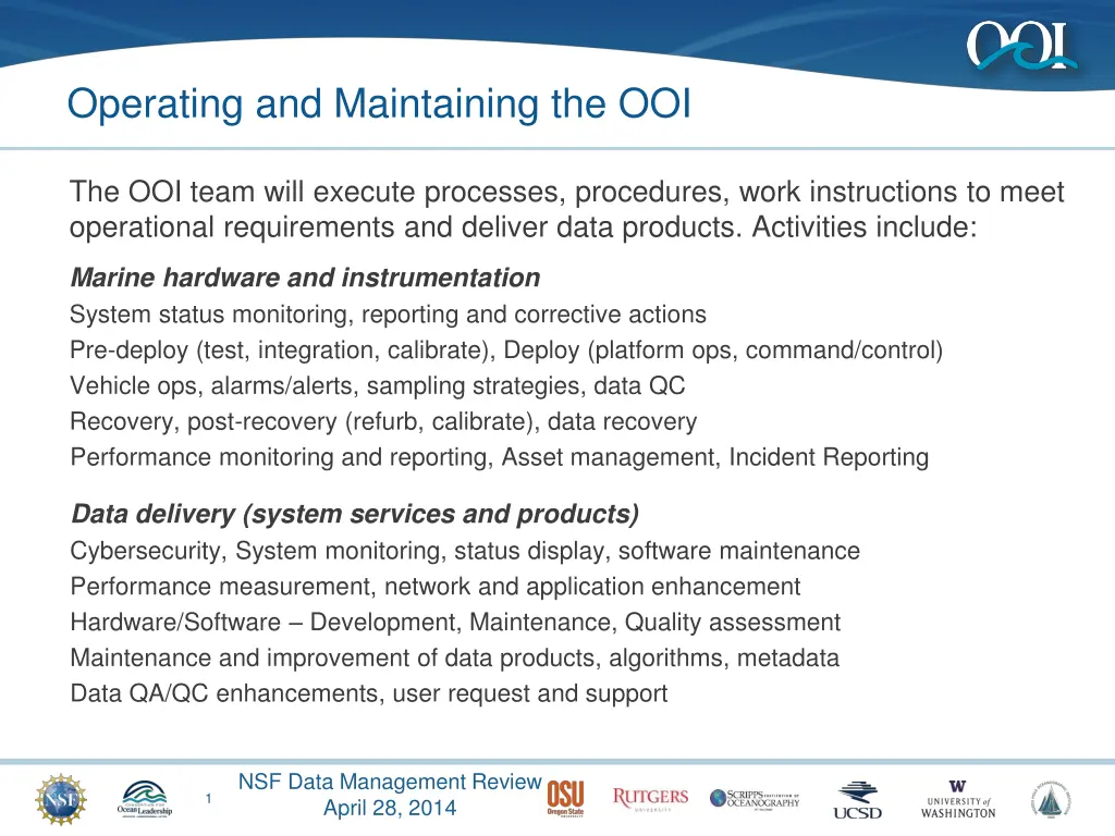 operating and maintaining the ooi