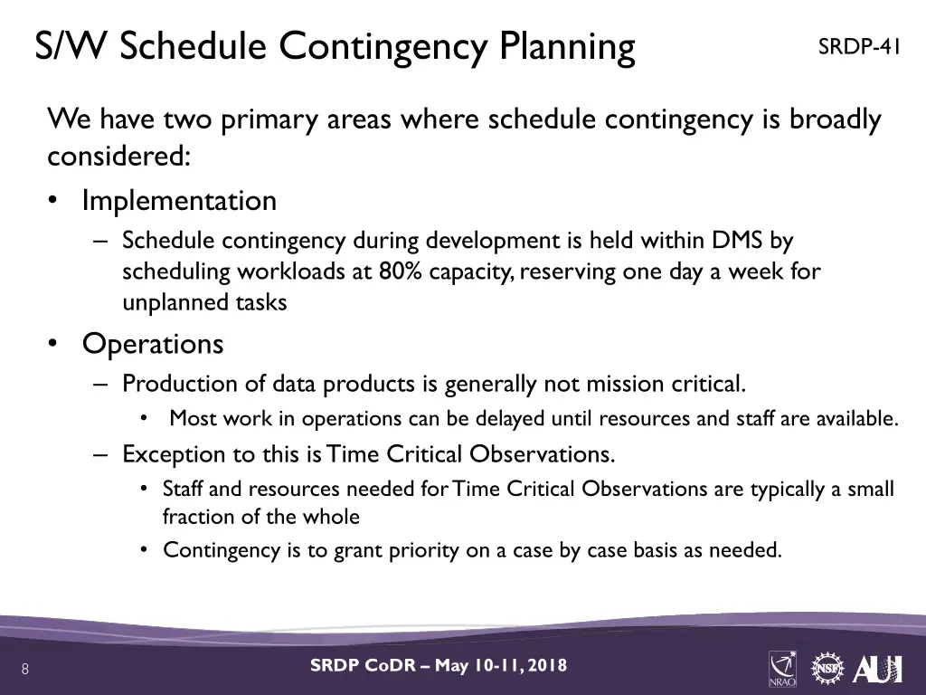 s w schedule contingency planning