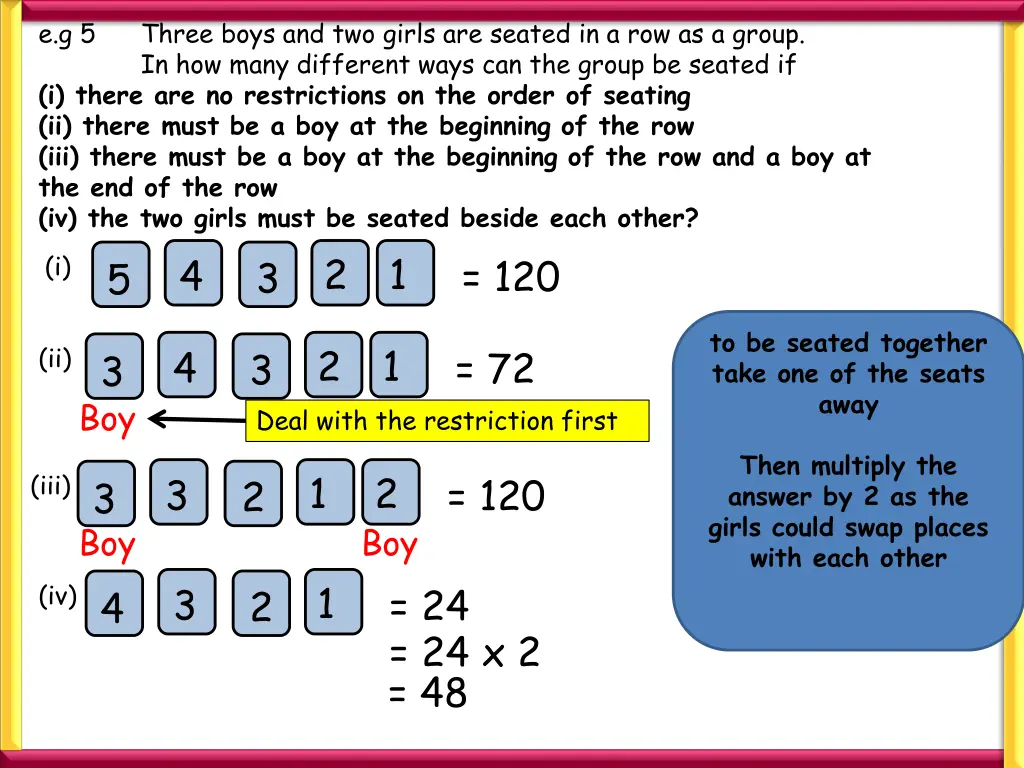 e g 5 i there are no restrictions on the order 1