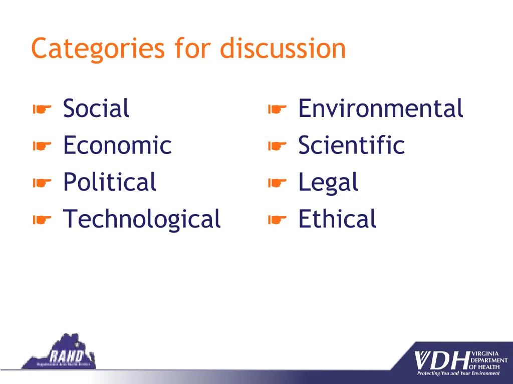 categories for discussion